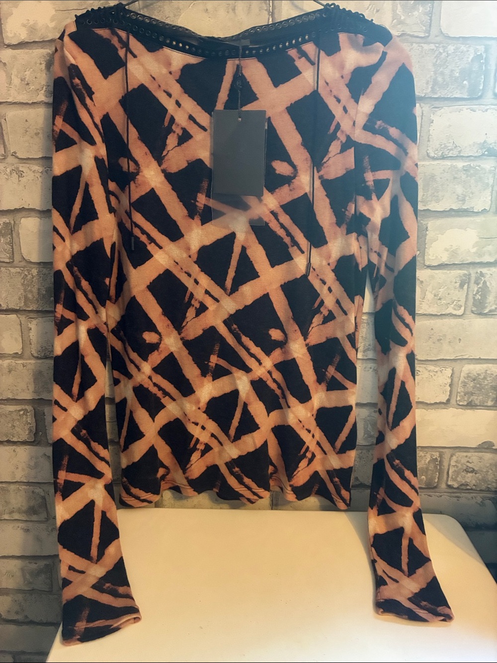 Alexander McQueen Black and Peach/brown Abstract Long-Sleeve Top